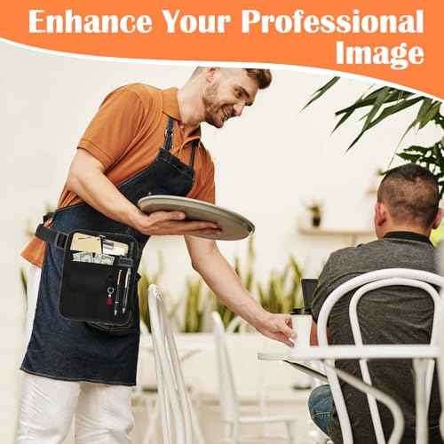 Premium Server Pouch, Beautyflier Waist Apron for Cash Adjustable Belt Waitress Apron with Pockets & Buckle Utility Server Accessories Bag Ideal for Busy Environments