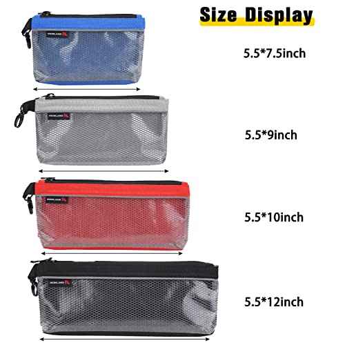 IRONLAND Zipper Pouches, Small Tools Bag, Waterproof Mesh Pouches, Tool Zipper Pouch, Travel Pouch, Clear Cosmetic Bag Case 4 Pack