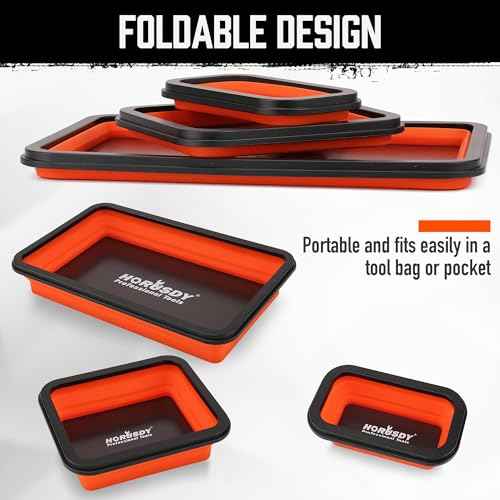 HORUSDY 3-Piece Magnetic Parts Tray Set, Tool Trays for Storage Organizer Screw, Bolts, Washers, Nuts and Small Tools. Tool Gifts for Men, Orange and Black