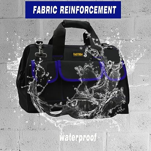 FASTECH 22 Inch Tools Bag, Waterproof Wide Mouth Tool Kit, Tools Big Bag, Heavy Duty Tool Tote Organizer With Adjustable Shoulder Strap For Men/Women (22IN Blue)