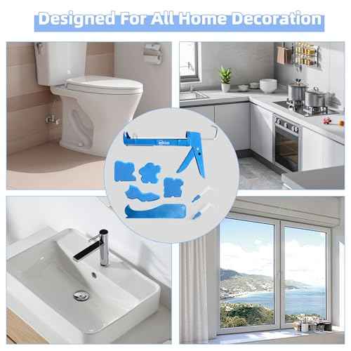 Caulk Gun Kit Smooths No-drip Silicone Caulking Gun and Caulking Tools, Sealant Tools Grout Scraper For Kitchen Bathroom Sink Joint,With Gift Box Works 10OZ Tubes blue