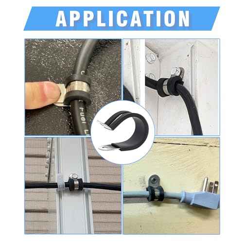 36PCS 1/2" Double Cable Clamps 304 Stainless Steel with Upgraded Riveted Reinforcement. Rubber Cushioned Insulated Loop Clamps for Pipe and Metal Wire