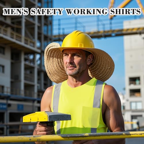 Amylove 4 Pcs Hi Vis Sleeveless Reflective Shirt for Men Class 2 Construction Work Shirts with Pockets for Men Women