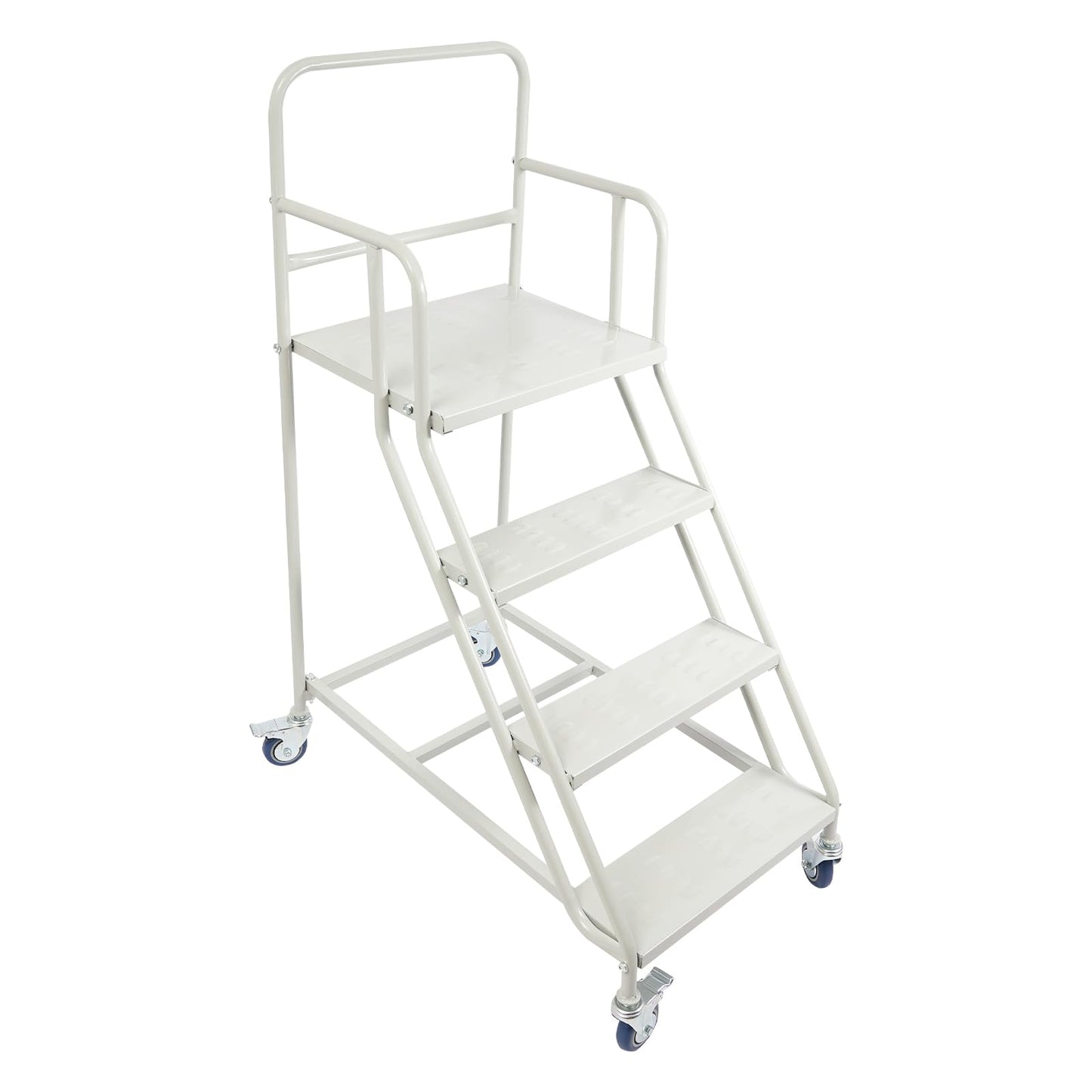 4 Steps Ladder with Wheels, Industrial & Warehouse Rolling Stairs 39.4IN top Step Height Ladder Systems with Stair Edge Protector, 880 lbs Capacity