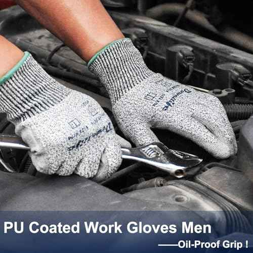 Dowellife Level 5 Cut Resistant Work Gloves for Men & Women, PU Coated Breathable Gardening Gloves, Thin Flexible Firm Grip