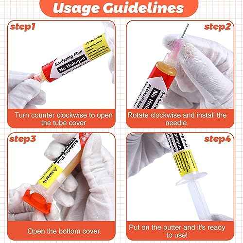 Blulu 6 Pcs 10ml 8341 No Clean Solder Flux Paste and Wicks Tacky Soldering Flux with Plunger and Dispensing Tip 1.5 Meter Length Solder Wick Braid for Electronics