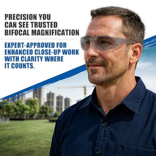 Bifocal Safety Glasses ? Frameless Lightweight Design | Wraparound Lens | ANSI Z87.1+ | Built-In Readers