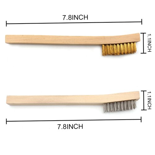 Wire Brush Set 12Pcs,Small Detailing Wire Scratch Brushes for Cleaning, Brass/Stainless Steel Bristles with 8" Curved Wood Handle for Metal Rust Remover,Paint, Dirt, Paint Scrubbing