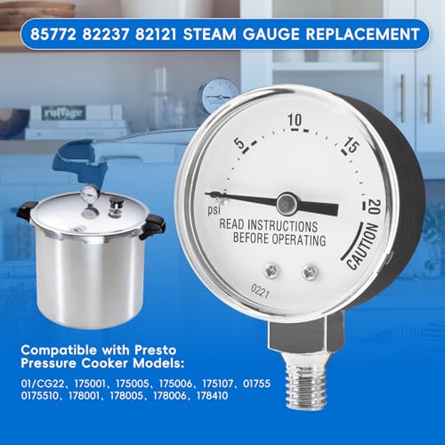 Pressure Cooker Gauge Replacement for Presto 85772 82237 82121 with 3/8" UNC Gasket, Washer & Nut