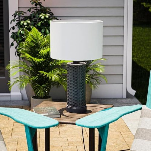 Ceybo 27.5 in. Gray Outdoor/Indoor Table Lamp – Weatherproof Boho Lighting for Patios, Porches, or Living Spaces