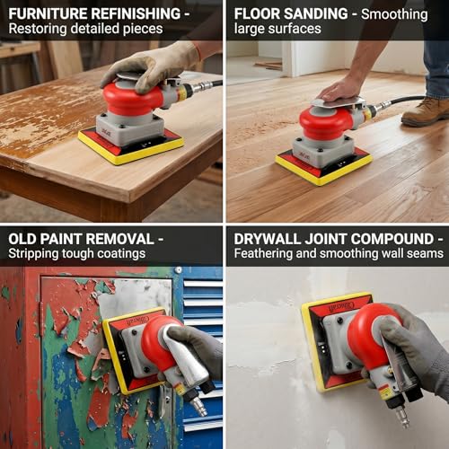 LithiCraft 3-in-1 Pneumatic Orbital Palm Sander 4x4.3in Multi-Surface Air Sander