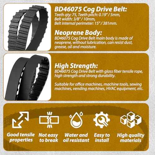 HASMX Cog Drive Belt Replacement Drive Belt for Disc Sander Ryobi Models BD4601, BD4600, BD4601G Replaces Part Number BD46075 (2-Pack)