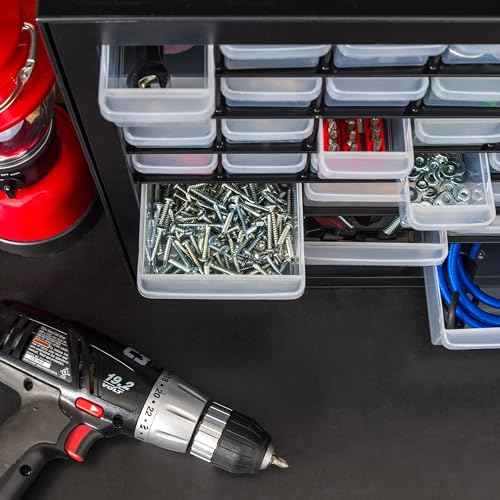 IRIS USA Screw Tool Organizer Small Parts Cabinet, 44-Drawer, Electronics Hardware Nuts and Bolts Plastic Storage Drawers Garage Storage, Stackable Bead Craft Organizer Building Bricks Sorter, Black