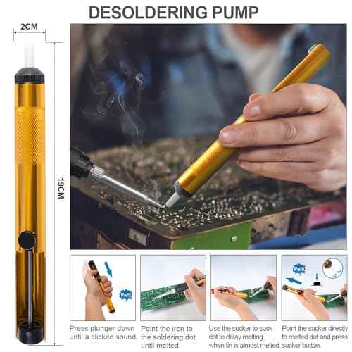 Soldering Iron Kit, 90W Soldering Iron LCD Adjustable Temperature, 13 in 1 Soldering Welding Iron Gun Kit with 5 Tips, Flux, Desoldering Pump, Stand, Tweezers, Wire Cutter, Solder Wire, Sponge, 110V