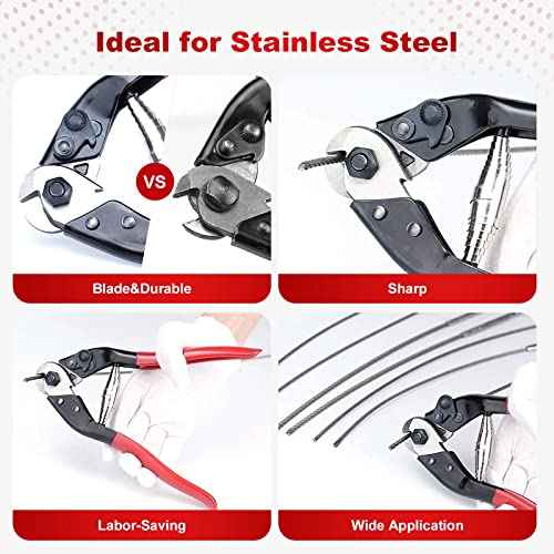 Bike Cable Cutter, Heavy Duty Stainless Steel Cable Cutter, Wire Rope for Deck Stair Railing Strong Thick Seal Metal Fencing Bicycle Bike Brake Cutter With 10 Pcs Ferules CR12, CT1