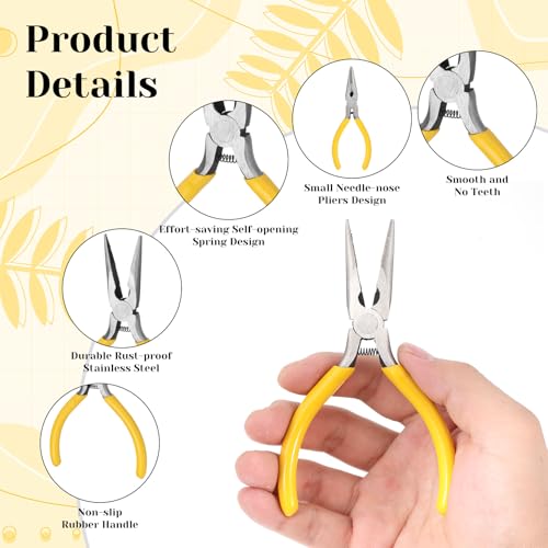Giantree 2 Pcs Small Needle Nose Pliers, 5.5" Inch Nose Plier for Wire Bending, Spring Loaded Thin Needle Noses Pliers with Serrated Jaw for Jewelry Making Wire Wrapping Crafts Electronic Repair