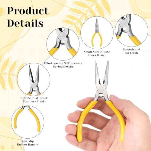Giantree 2 Pcs Small Needle Nose Pliers, 5.5" Inch Nose Plier for Wire Bending, Spring Loaded Thin Needle Noses Pliers with Serrated Jaw for Jewelry Making Wire Wrapping Crafts Electronic Repair