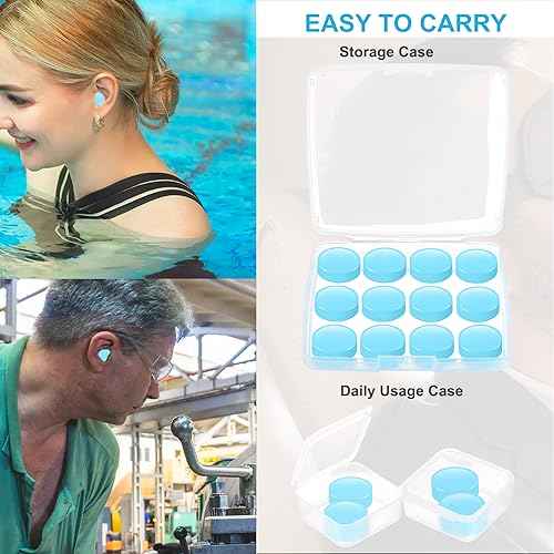 Ear Plugs for Sleeping, 16 Moldable Noise Cancelling Silicone Earplugs for Swimming, Snoring, Sleep and Studying, Blue