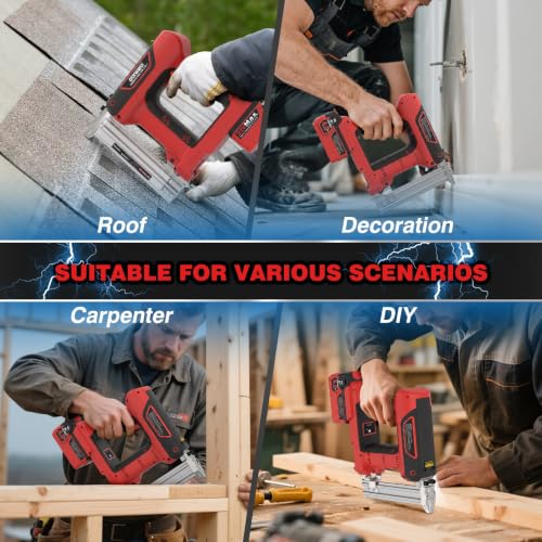 GoYwato 21V Cordless 2-in-1 Brad Nailer & Stapler Gun - Red