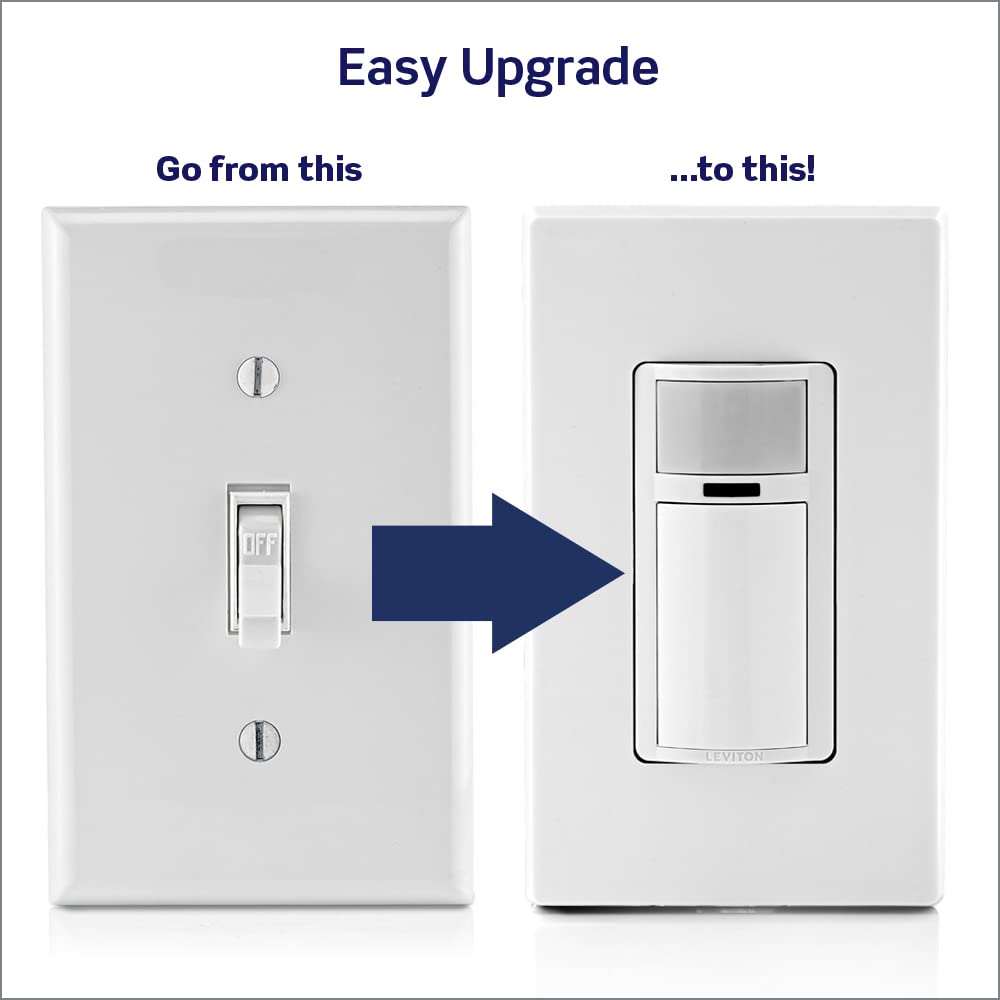 Leviton Motion Sensor Light Switch, Motion Activated, Auto-On/Auto-Off or Manual-On, 2A, No Neutral Wire Required, Single Pole, DOS02-LW, White