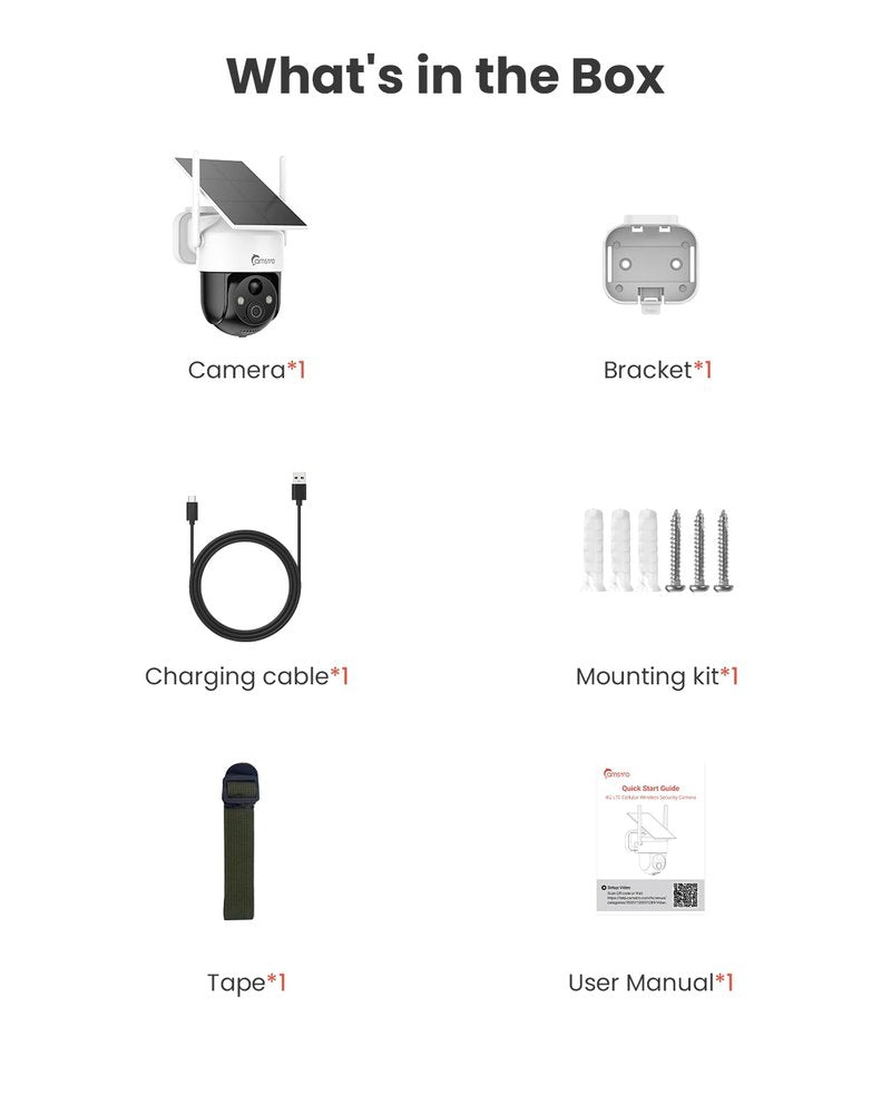 CAMSTRO 4G LTE Cellular Solar Security Camera Wireless Outdoor, 2K Camera No WiFi Needed with SIM Card, 360° Full View, PIR Motion Detection & Siren, 2 Way Talk, Color Night Vision, IP66