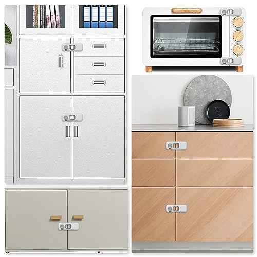 5Pcs Kids Security Refrigerator Locks.Protective Self Adhesive Latches.Pinch Proof Lock for Toddlers and Children.Ideal for Refrigerators,Cabinets,Drawers,Wardrobes and Freezers (Grey)