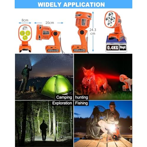 Cordless LED Flashlight for Black and Decker 20v Battery, 22W LED Work Light with USB-A&USB-C 2.1A Fast Charging Ports for Jobsite, Car Repairing, Camping, Emergency