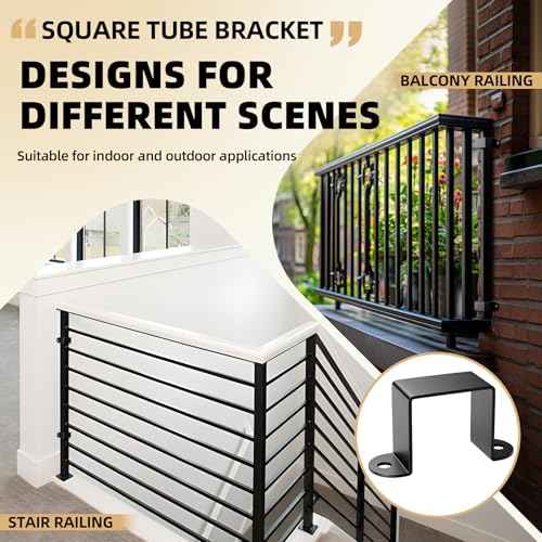 1.5"x1.5" Square Tube Strap Clamp | U shaped metal bracket | Black Square Pipe Clamp with Powder Coated | Wood Deck Fence Post Tie | Square Tube Buckle for Water Pipes,Stairs Railing - 3 Pcs