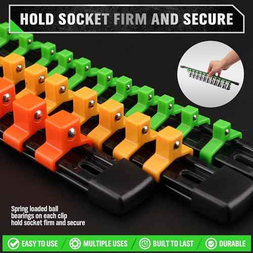 SWANLAKE Socket Organizer Set 18-Piece, 1/4-Inch x 96 Clips, 3/8-Inch x 90 Clips, 1/2-Inch x 72 Clip, Socket Organizer for Tool Box Drawer, Drive Socket Trays, Socket Holder Clip Rail