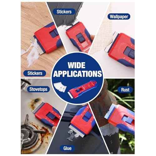 WORKPRO Retractable Razor Blade Scraper with 56 Blades, Built-in Storage Cleaning Scraper Tool for Paint Stickers Adhesive Glass Ceramic Wood