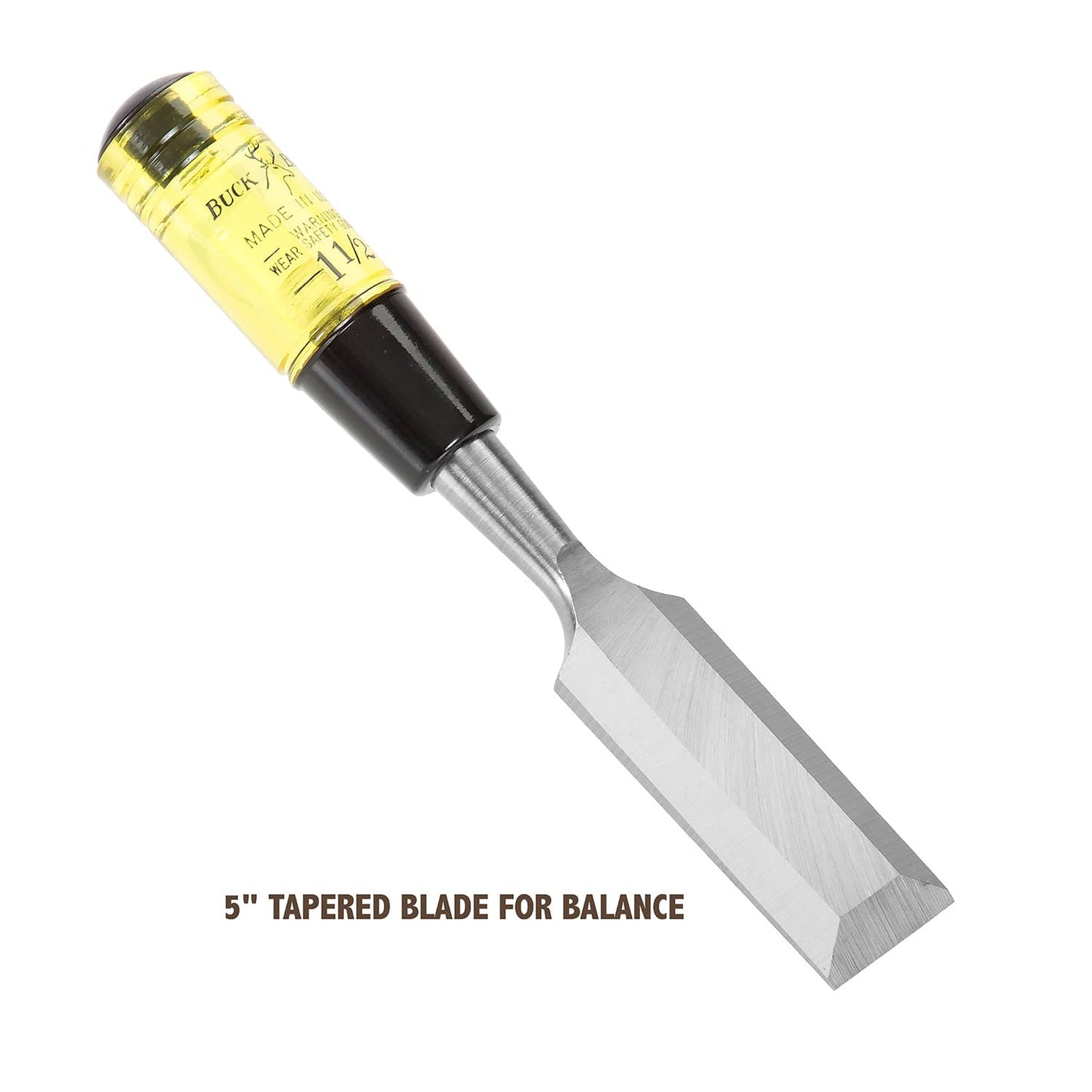 Buck Brothers 120108BC 1-1/2" Wood Chisel Made in USA, For Paring and Finishing Cuts in Carpentry and Woodworking, Tempered Tool Steel Blade, Mallet-Safe Handle