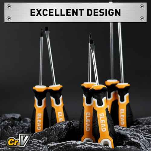6-Piece Magnetic Screwdrivers Set, 3 Phillips and 3 Slotted Tips Professional Cushion Grip Screwdriver Set