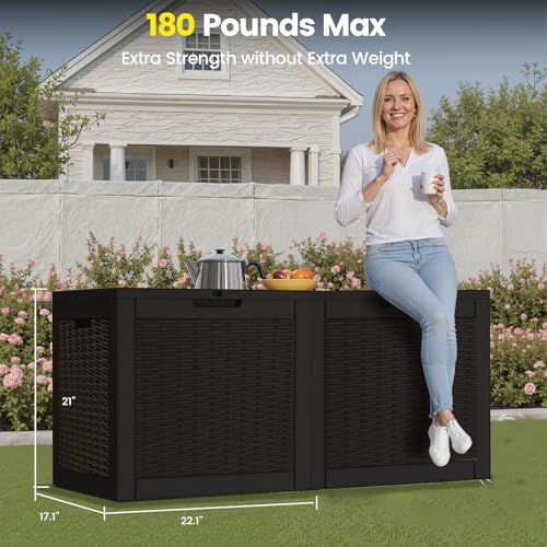 ComeWay 31 Gallon Outdoor Storage Box - Waterproof Resin Rattan Deck Bin for Indoor & Outdoor Use - Lockable & UV Resistant - Ideal for Package Delivery, Patio Cushions & Gardening Tools, Black