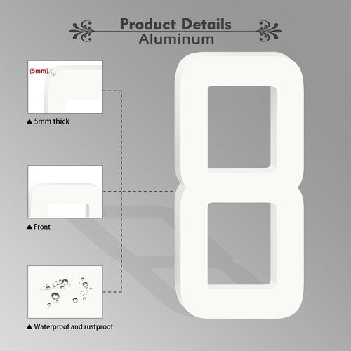 5 Inch Floating White Aluminum House Numbers Letters, Modern Metal House Numbers for Outside, White Address Letters, Aluminum Address Number for Garden Office Apartment (N)