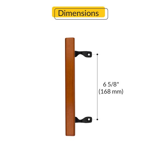 Brixwell Patio Door Handle with Brackets, Black Finish with Wood Grip, 6-5/8" Center-to-Center, Easy Installation Residential and Commercial Use, Replacement or New