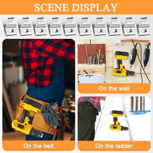 10Pcs Belt Clips For Dewalt, 304 Stainless Steel Hook Drill Clips Tool Kit With Screws Belt Replacement for Dewalt N268241 Fit for 20V Power Tools DCD980 DCD980L2 DCD985L2 DCD985