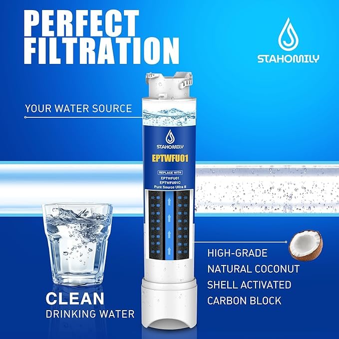 EPTWFU01 Water Filter Replacement - Compatible with Frigidaire EPTWFU01, Pure Source Ultra 2, EWF02, SCWFTCTO, 1012505454226, 4562222 Water Filter Replacement, 3 Pack