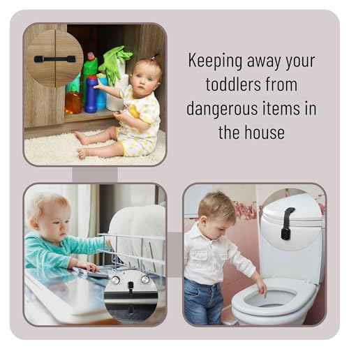Bates- Child Safety Strap Locks, 6 Pack, Black Baby Cabinet Locks, Toilet Locks Baby Proof, Child Proof Drawer Locks, Cabinet Baby Locks for Cabinets, Child Proof Cabinet Locks, Drawer Child Locks