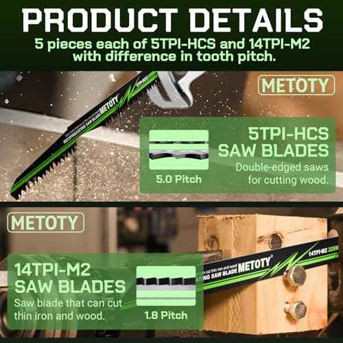 6 inch Reciprocating Saw Blade Set for Metal Wood Iron, Reciprocating Saw Blade Set - 5 TPI & 14 TPI, 10 Pieces with Organizer Case, Durable HCS for Tree Branches