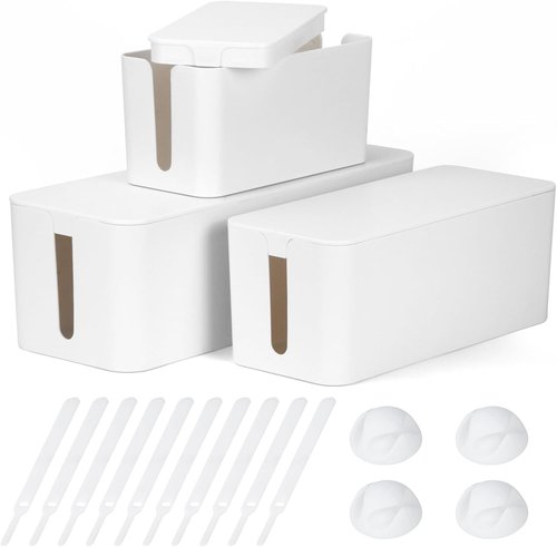 Cable Management Box 3-Pack – Large, Medium & Small Cord Hider, ABS Material For TV, Computer, Router & Power Strip Cords