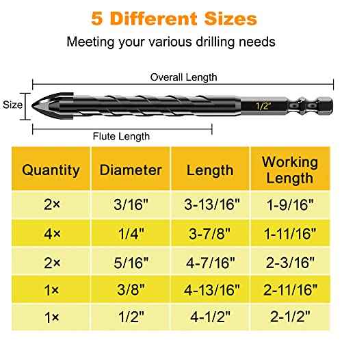 Masonry Drill Bit Set - Cement Drill Bit, Professional Concrete Drill Bit Set (10PCS) for Glass/Brick/Cement/Tile/Etc, Industrial Strength Carbide Cross Drill Bit Tip, 3/16"-1/2" by TITGGI