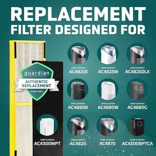 GermGuardian Filter B HEPA Pure Genuine Air Purifier Filter, Removes 99.97% of Pollutants, Wildfire Smoke, Odors, for AC4825, AC4300, AC4850, AC4880, AC4900, CDAP4500, AP2200, Black/Yellow, FLT4825