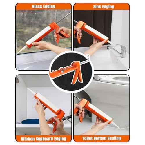 Holothurian Caulking Gun, Caulk Gun No Drip,Sealant Finishing Tool Grout Scraper for Kitchen Bathroom Window Sink Joint, 1/10 Gallon Cartridge, 10:1 Thrust Ratio, Orange