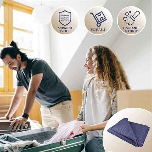 4 Pack Moving Blankets Heavy Duty 80"x72" Quilted Packing Blankets for Moving Furniture Padded Shipping Furniture Mover Blue