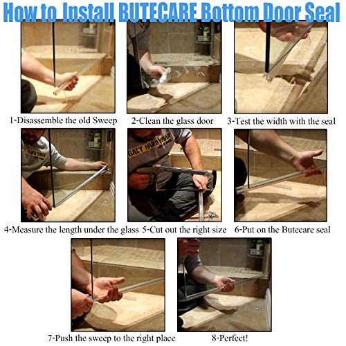 Butecare 3/8'' Frameless Shower Door Bottom Seal - Clear Vinyl Water Barrier, 2-Pack