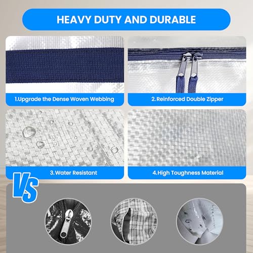 Simple Deluxe 8 Pack Heavy Duty Moving Bags with Reinforced Zippers & Comfortable Handles, Extra Large Foldable Storage Totes for Clothes, College Dorm, White