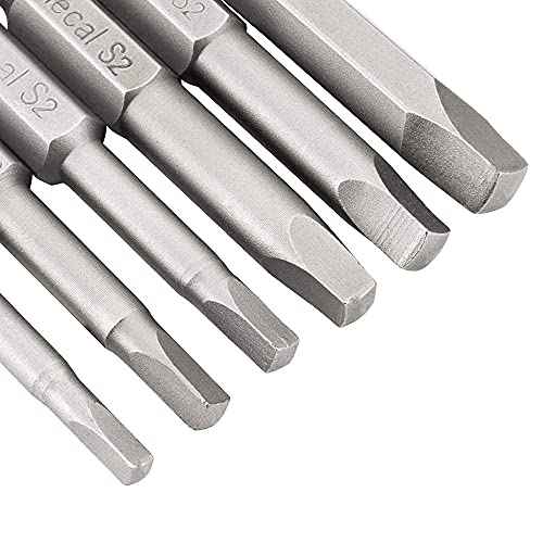 Rocaris 6 pcs 1/4 Inch Hex Shank Long Magnetic Square Head Screwdriver Bits Set Power Tools SQ1, SQ2, SQ2.7, SQ3, SQ4, SQ5 For Poket Hole Jig- 2 inch Length