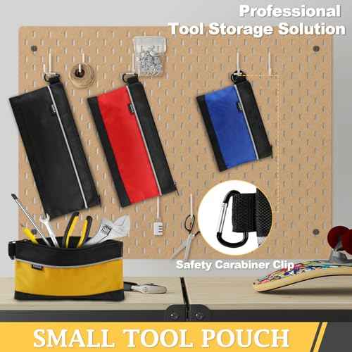 4 Pack Tool Pouch, Small Tool Bag with Zipper, 1680D Oxford Waterproof Multipurpose Tool Pouches with Carabiner for Men Tools, Travel Accessary, Stationary, Gadgets Storage Organizer, PSGJD-X4