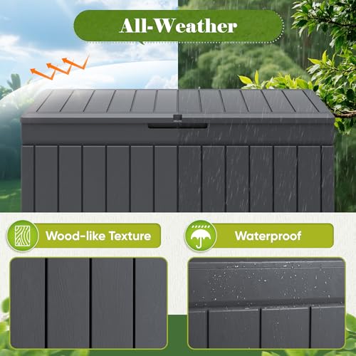Flamaker 80 Gallon Waterproof Resin Outdoor Storage Box Grey Deck Bench