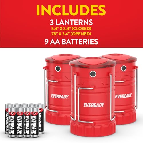 Eveready Red Collapsible LED Camping Lantern 3-Pack - Water-Resistant Emergency Lights